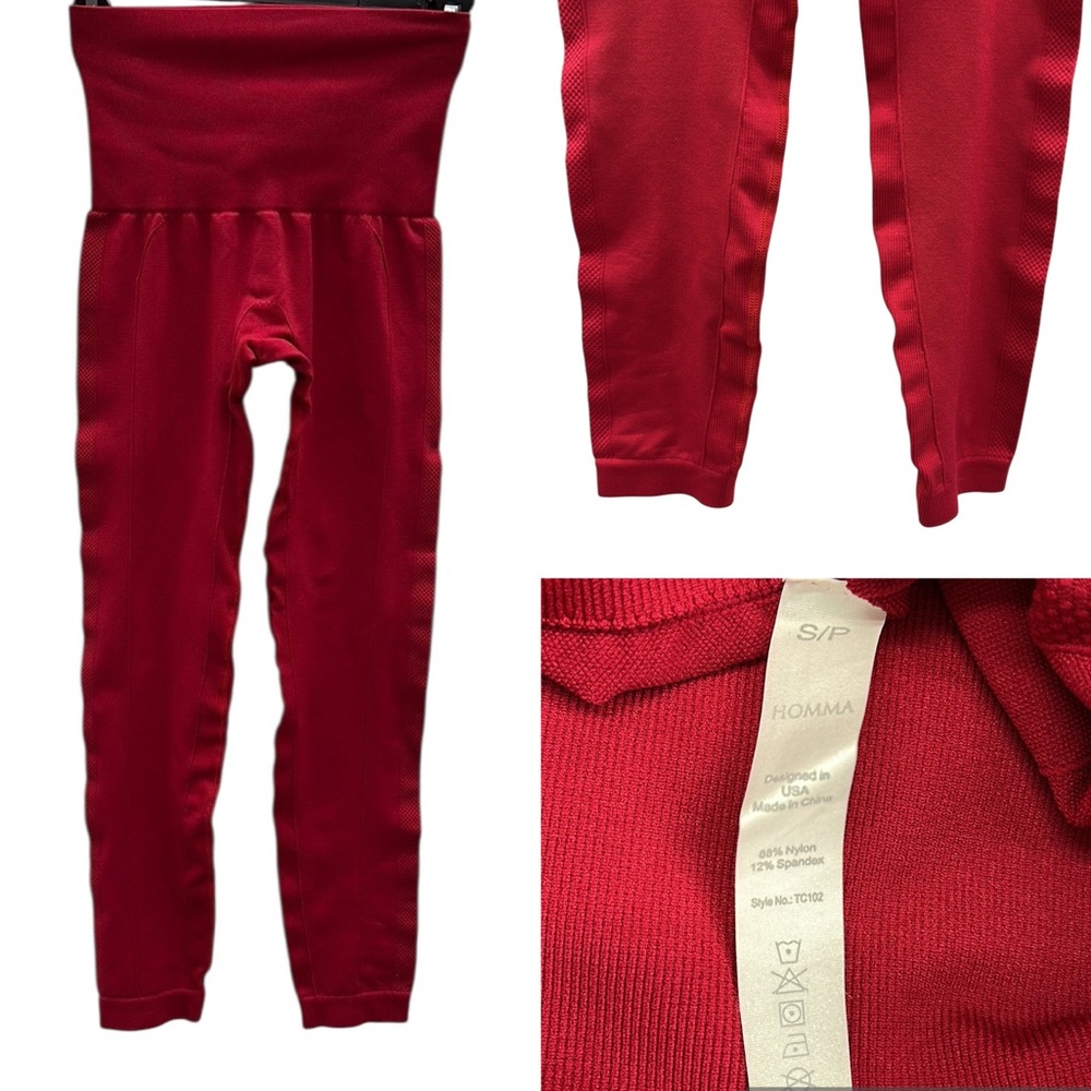 Homma Red Shape Wear Belly Control Leggings Nylon Spandex Blend Womens Small